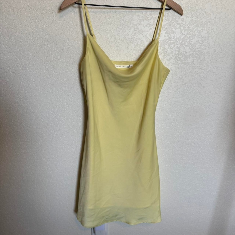 Altar'd State Butter Yellow Cowl Neck Tank Mini Dress, Medium - Picture 2 of 5